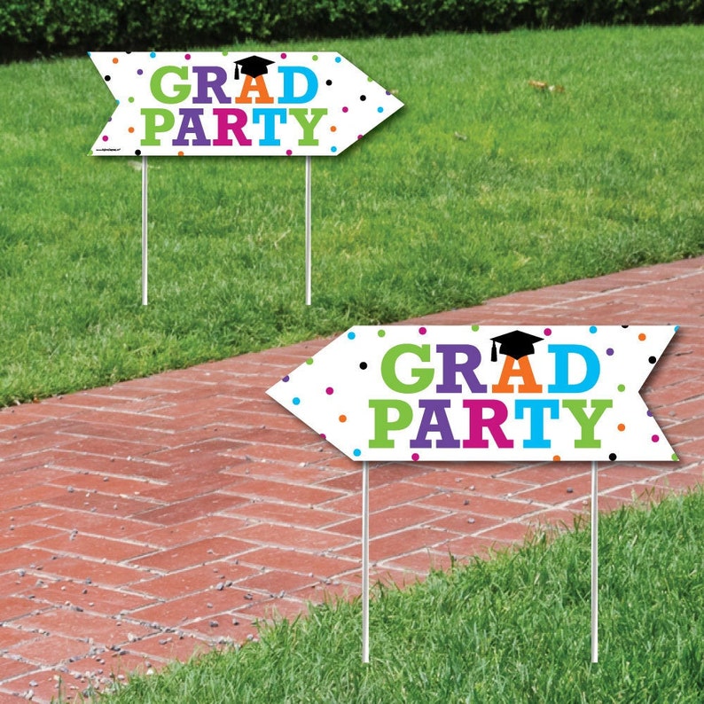 Hats Off Grad Graduation Party Sign Arrow Double Sided Directional Yard Signs Set of 2 image 1