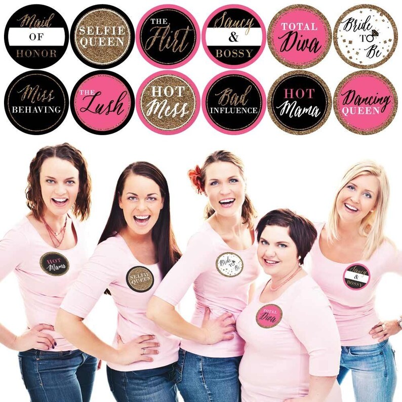 Girls Night Out Bachelorette Party Name Tags Party Badges Sticker Set of 12 image 1