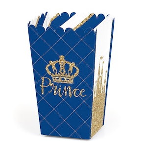 Royal Prince Charming - Baby Shower or Birthday Party Favor Popcorn Treat Boxes - Set of 12
