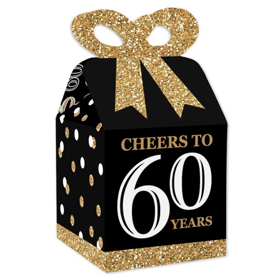 Adult 60th Birthday Gold Square Favor Gift Boxes Birthday Party