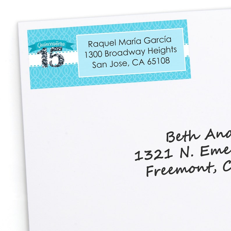 Quinceanera 30 Count Personalized Birthday Party Return Address Sticker Aqua Address Labels Sweet 15