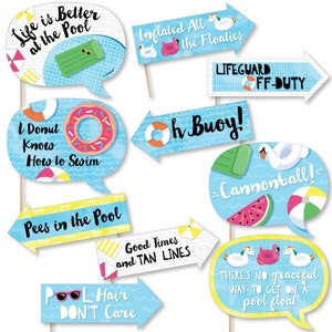 Funny Make A Splash - Pool Party Photo Props - Swimming Party Photo Booth Props Kit - Birthday or Bachelorette Props - Water Fun - 10 Pcs.