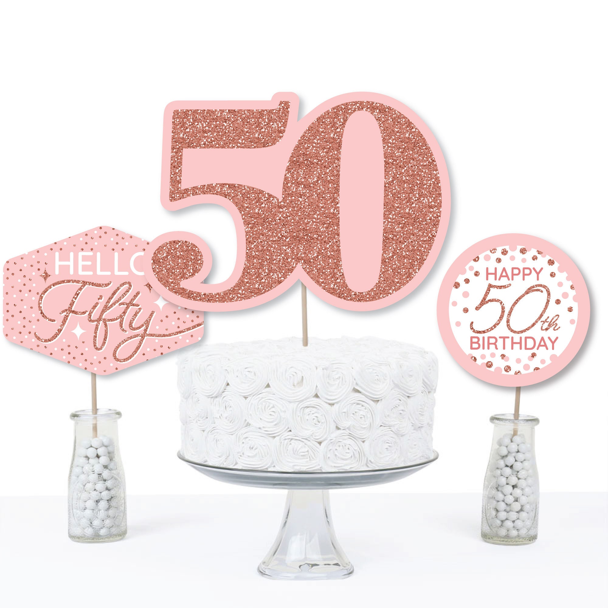 9 Stück Rose Gold 50. Geburtstag Deko – Waben-Tischaufsätze, Rosa Tischdeko Für Frauen
