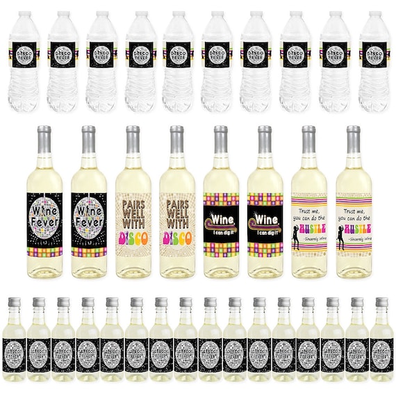 70's Disco - Mini Wine Bottle Labels, Wine Bottle Labels and Water Bottle Labels - 1970 Disco Fever Party Decor -Beverage Bar Kit-34 Pcs Il_570xn