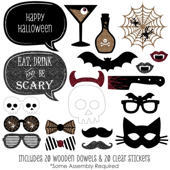 Spooktacular – Eat, Drink and Be Scary Halloween Party Photo Booth Props - Mustache, Hat, Bow Tie, Glasses and Custom Talk Bubble - 20 Pc. Il_570xn