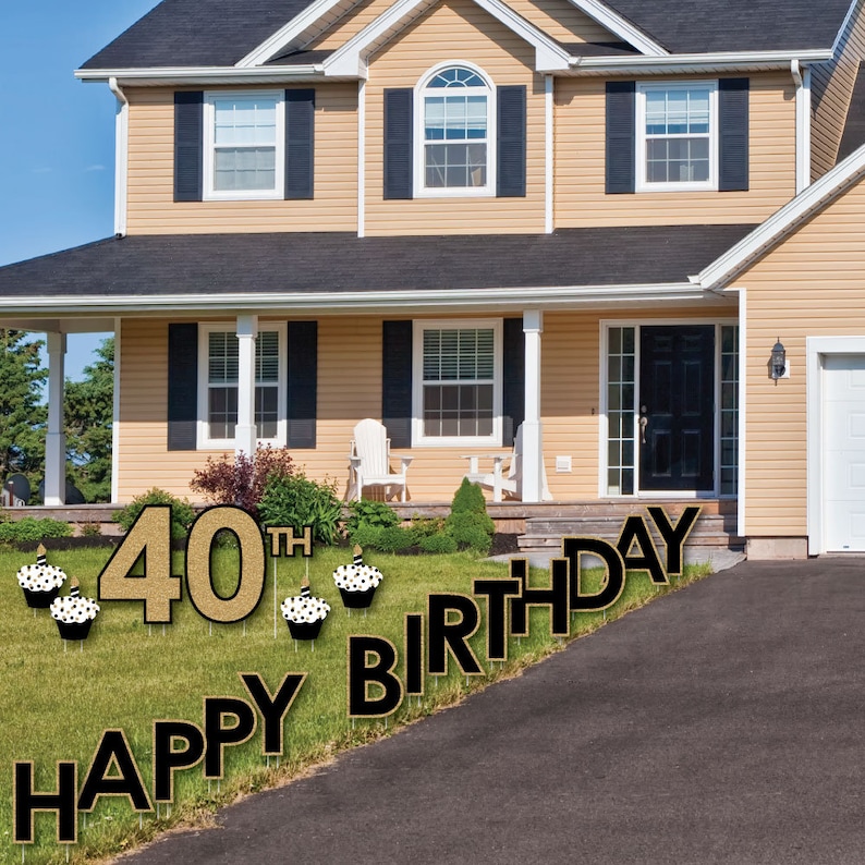40th Birthday Yard Sign Outdoor Lawn Birthday Decorations Happy Birthday Yard Signs Adult 40th Birthday Gold image 2