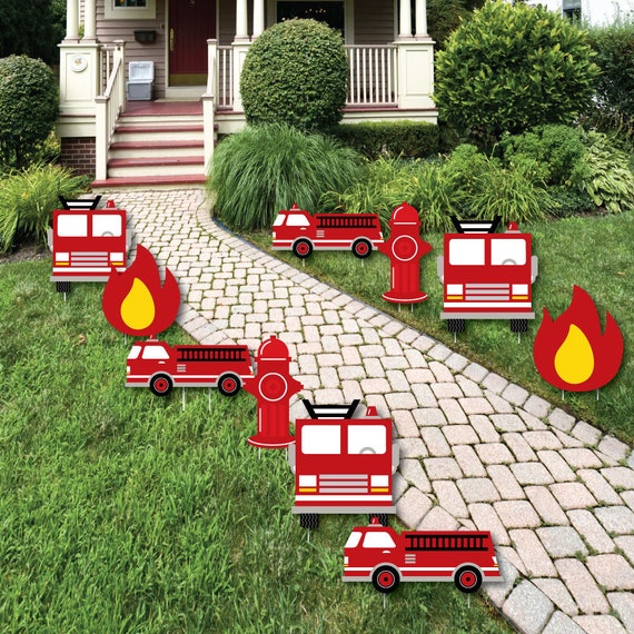 Fired Up Fire Truck Lawn Decorations Outdoor Firefighter