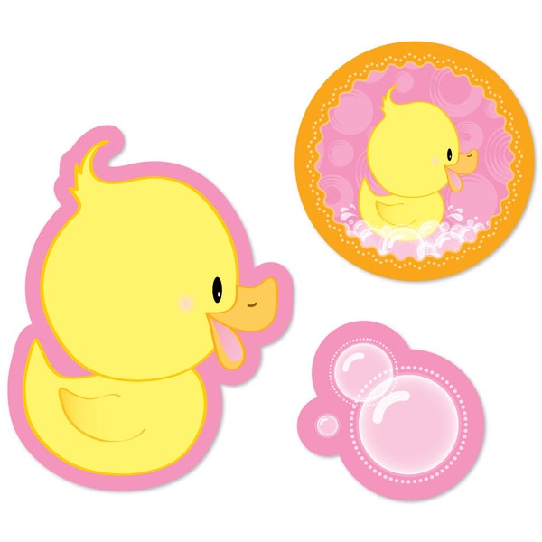 Small Duck DIY Shaped Paper Cut Outs - Pink Ducky Duck - Girl Baby Shower and Birthday Die Cut Party Decoration Kit - 24 Piece Set