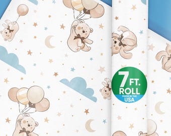 Teddy Bear Wrapping Paper Roll, We Can Bearly Wait Baby Shower Gift Wrap, Teddy Bear Birthday Wrapping, 24 in x 7 feet, 1 Roll 