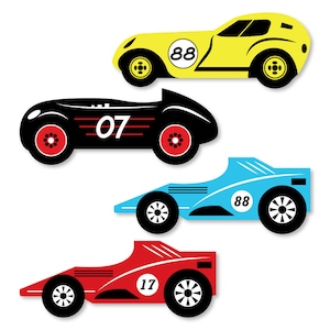 Let&#39;s Go Racing - Racecar DIY Shaped Paper Cut Outs - Race Car Birthday Party Small Die Cut Decoration Kit - Baby Shower Car Shapes -  24 pc
