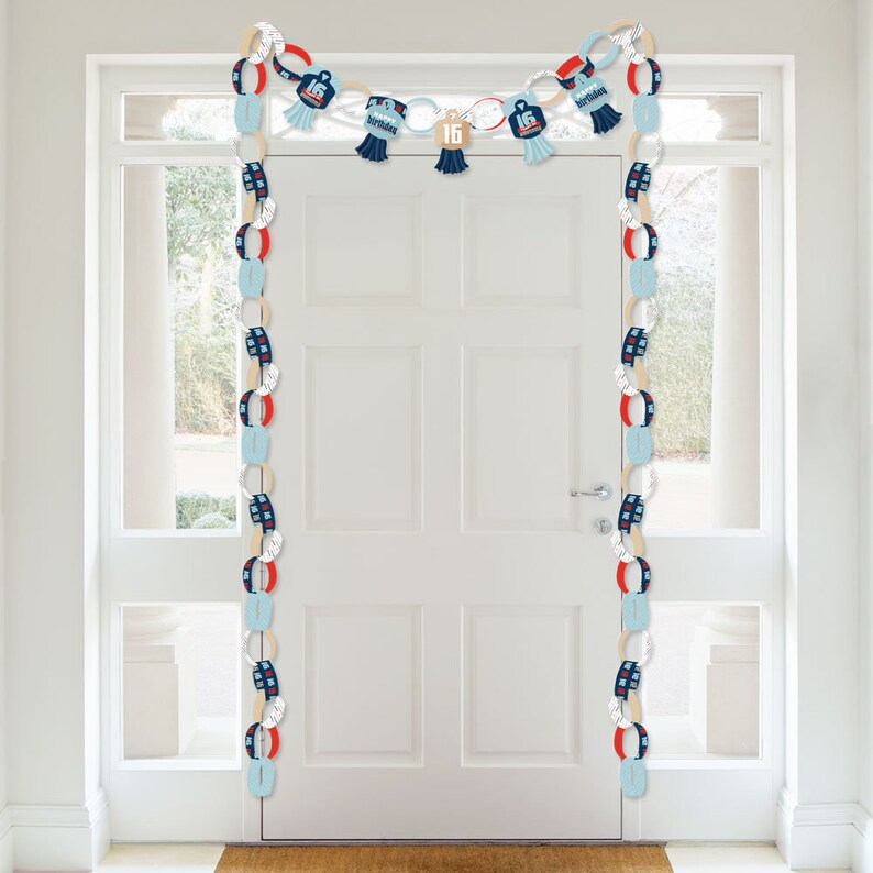 21 feet 90 Chain Links and 30 Paper Tassels Decoration Kit Boy 16th Birthday Sweet Sixteen Birthday Party Paper Chains Garland