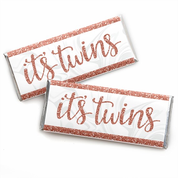 It’s Twin Girls - Candy Bar Wrapper Pink and Rose Gold Twins Baby Shower Favors - Set of 24 Il_570xn