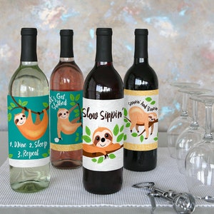 Let's Hang Sloth Wine Bottle Labels Sloth Wine Labels Sloth Party Gifts for Men and Women Set of 4 Sticker Labels image 7