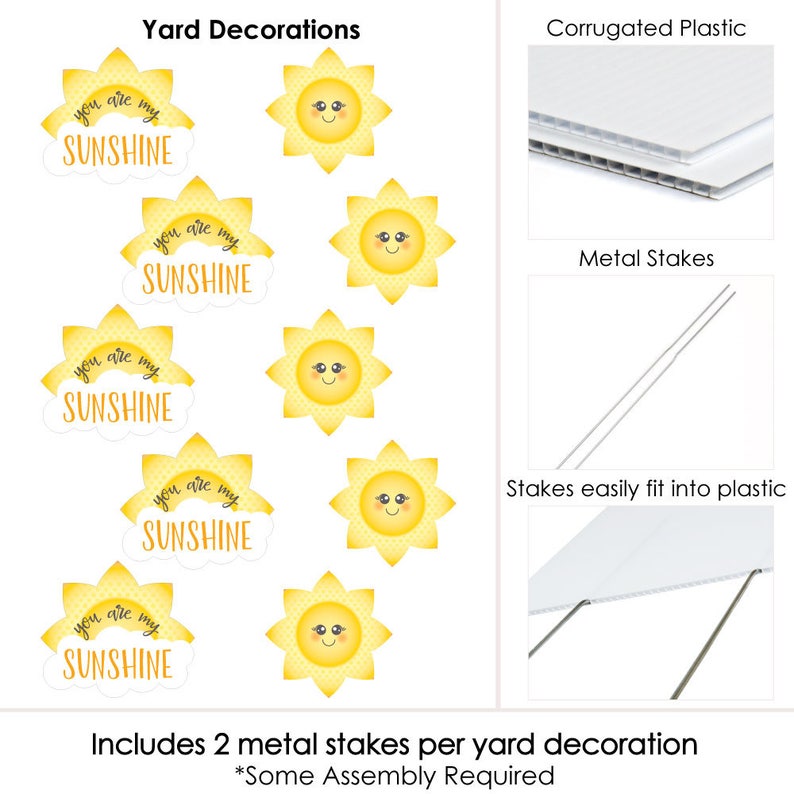 Lawn Decorations 10 Piece Set You Are My Sunshine Shaped Lawn Ornaments Outdoor Baby Shower or Birthday Party Yard Party Decorations