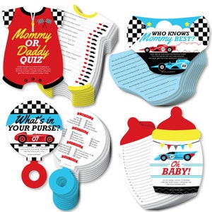 Let’s Go Racing - Racecar - 4 Race Car Baby Shower Games - 10 Cards Each - Gamerific Bundle