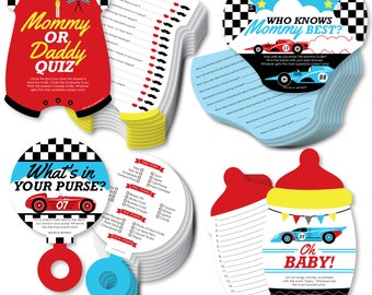 Let’s Go Racing - Racecar - 4 Race Car Baby Shower Games - 10 Cards Each - Gamerific Bundle