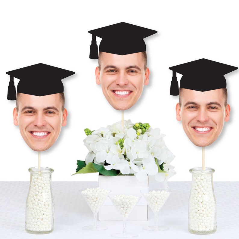 Set of 20 Grad Cap Fun Face Cutout Decorations DIY Custom Graduation Photo Head Cut Out Cut Out Essentials Upload 1 Photo
