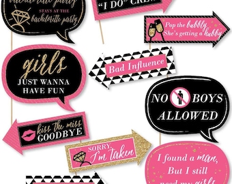 Funny Girls Night Out - Bachelorette Party Photo Booth Props Kit - 10 Piece