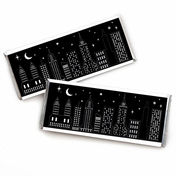 Nighttime City Skyline - Candy Bar Wrapper New York Party Favors - Set of 24 Il_570xn