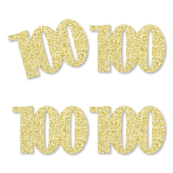 Gold Glitter 100 - No-Mess Real Gold Glitter Cut-Out Numbers - 100th Birthday Party Confetti - 100th Anniversary Shaped Confetti - Set of 24