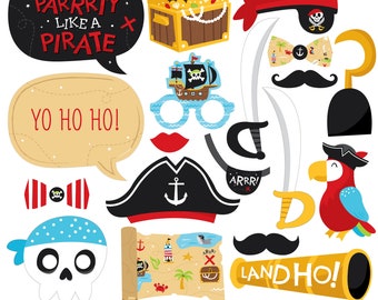Pirate Ship Adventures - Personalized Skull Birthday Party Photo Booth Props Kit - 20 Count