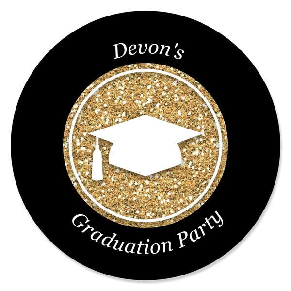 Custom Tassel Worth The Hassle - Gold - Personalized Graduation Party Favor Circle Sticker Labels - Set of 24