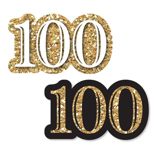 Small 100th Birthday DIY Shaped Paper Cut Outs - Adult 100th Birthday - Gold - Die Cut Party Decoration Kit for Birthday Parties - Set of 24