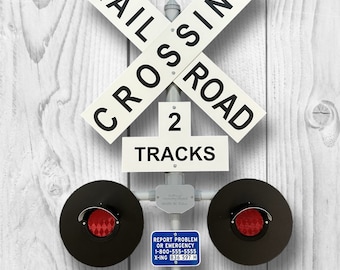 RAILROAD TRAIN CROSSING signal kit with report sign and  flashing led lights wall decoration