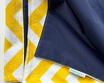 Yellow Chevron Print Minky Waterproof Baby Blanket