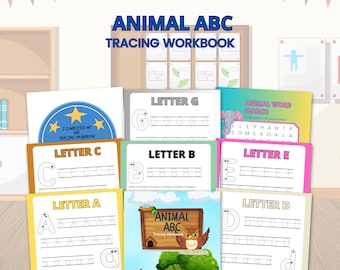 Printable Animal ABC Tracing Workbook | Kids' Animal Wordsearch & Completion Award