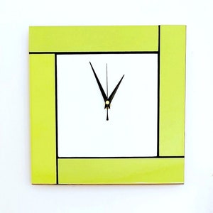 Handmade Modern Square Wall Clock, Unique Clock In Lime & White, 30cm