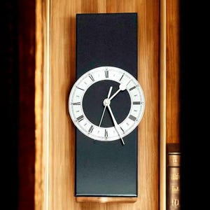 Modern Wall Clock with Silver Dial, Rectangle Black Clock 30cm, Silent Non-Ticking