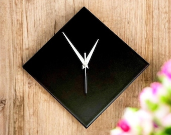 Minimalist Modern Contemporary Black Diamond Wall Clock 28cm, Silent Non-Ticking