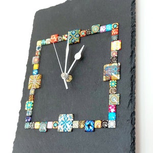 Handmade Grey Slate Rectangle Cabochon Wall Clock - Unique Home Decor