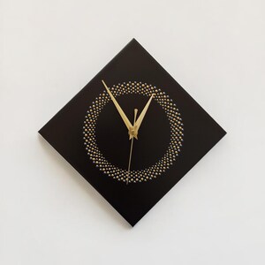 Hand Painted Unique Wall Clock, Black Diamond Clock, Circle Design, 28cm image 2