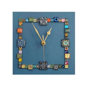 Horloge murale cabochon carrée bleue, 20 cm