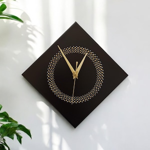 Hand Painted Unique Wall Clock, Black Diamond Clock, Circle Design, 28cm image 17