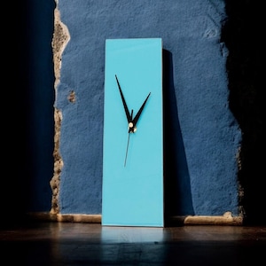 Minimalist Modern Wall Clock, Rectangle Sky Blue Clock 30cm