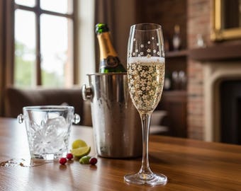 Hand Painted Decorated Tactile Prosecco Glass Champagne Flute 220ml 'Daisy'