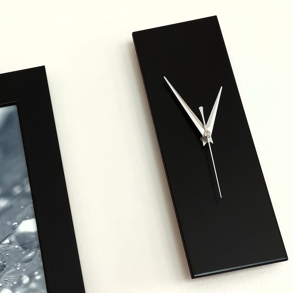 Minimalist Modern Wall Clock, Rectangle Black Clock 30cm, Silent Clock