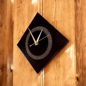 Hand Painted Unique Wall Clock, Black Diamond Clock, Circle Design, 28cm image 6