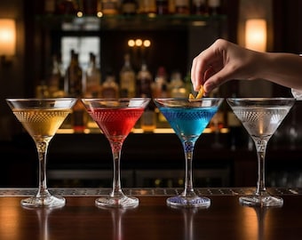 Handgeschilderd gedecoreerd martini-cocktailglas 175 ml, RINGONTWERP