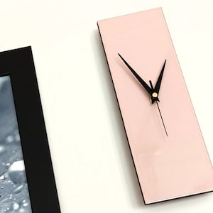 Minimalist Modern Wall Clock, Rectangle Pale Pink Clock 30cm