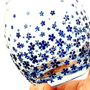 Hand Painted Glass Tumbler &#39;Forget Me Not&#39; Blue Flower