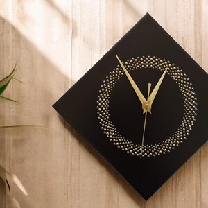 Hand Painted Unique Wall Clock, Black Diamond Clock, Circle Design, 28cm image 9