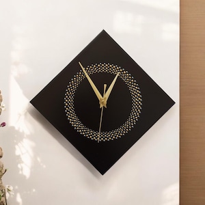 Hand Painted Unique Wall Clock, Black Diamond Clock, Circle Design, 28cm image 1