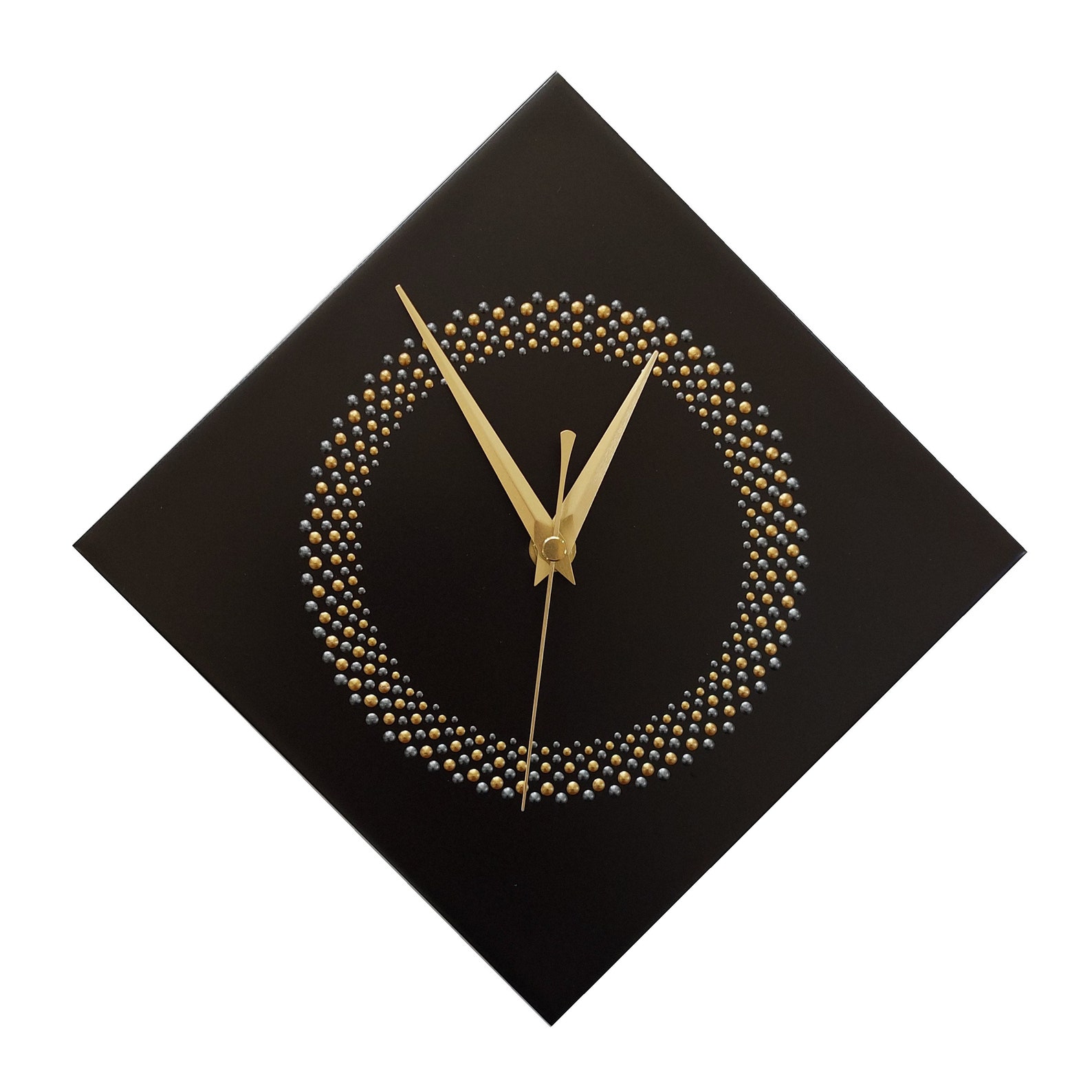 Hand Painted Unique Wall Clock Black Diamond Clock Circle Etsy UK