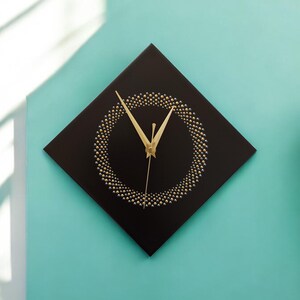 Hand Painted Unique Wall Clock, Black Diamond Clock, Circle Design, 28cm image 5