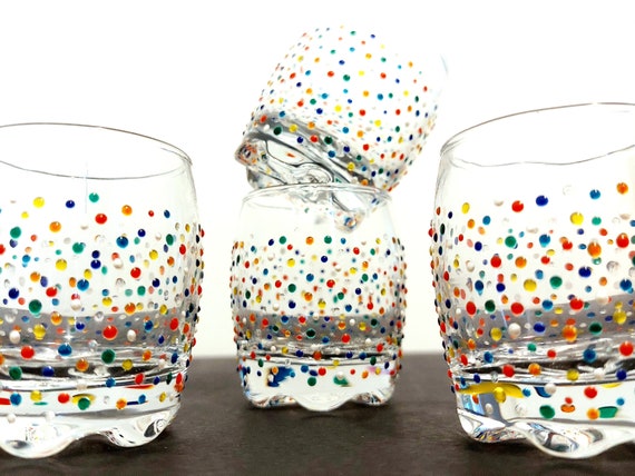 Hand Painted Multi Coloured Dot Shot Glasses