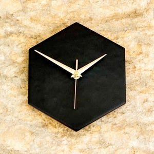 Minimalist Modern Small Black Contemporary Hexagonal Kitchen Wall Clock, Silent Non-Ticking